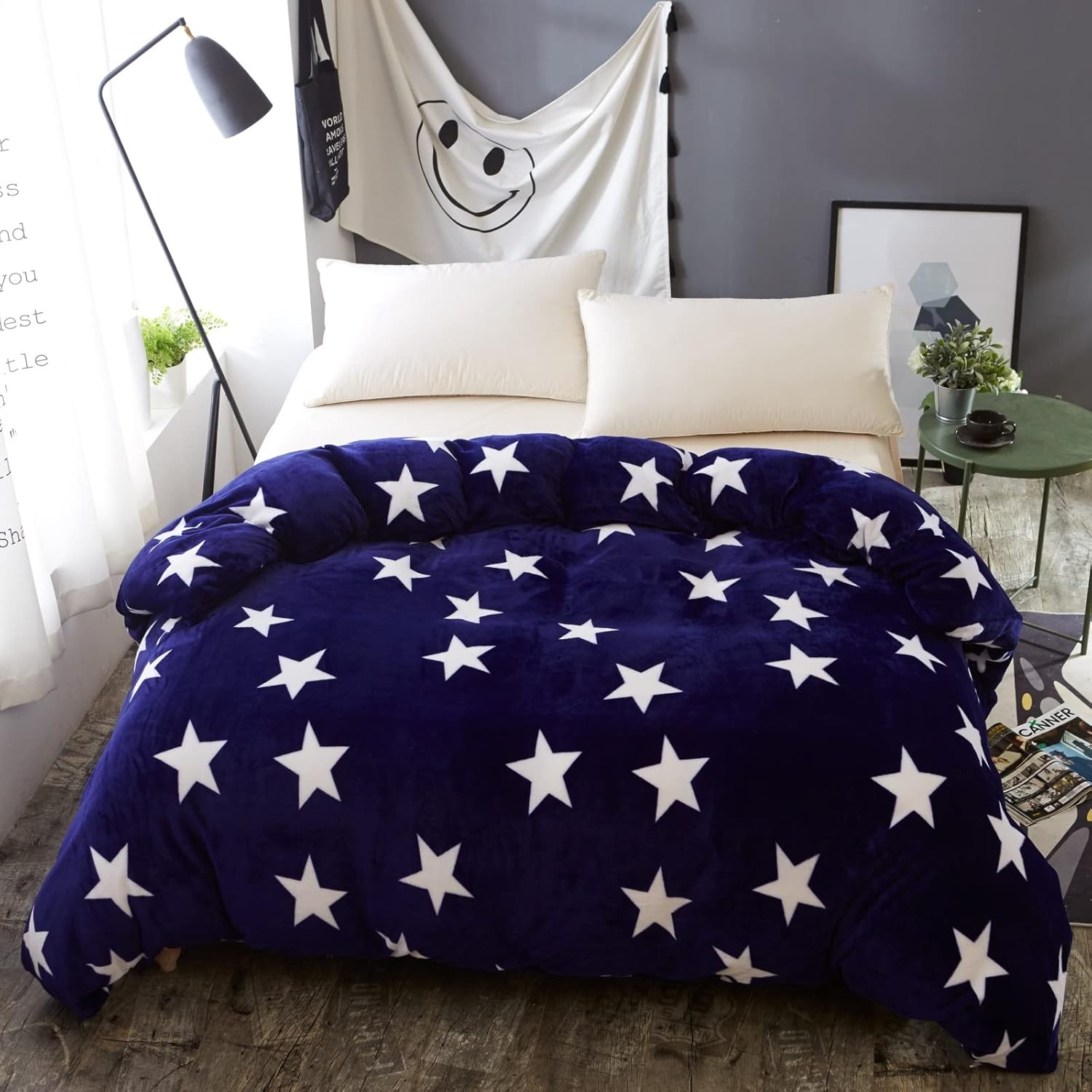 Flannel Reversible Bedding Cute Printed Duvet Cover Ultra Soft Comfort Comforter Cover with Zipper and Corner Ties,Easy Care(59x79, A)