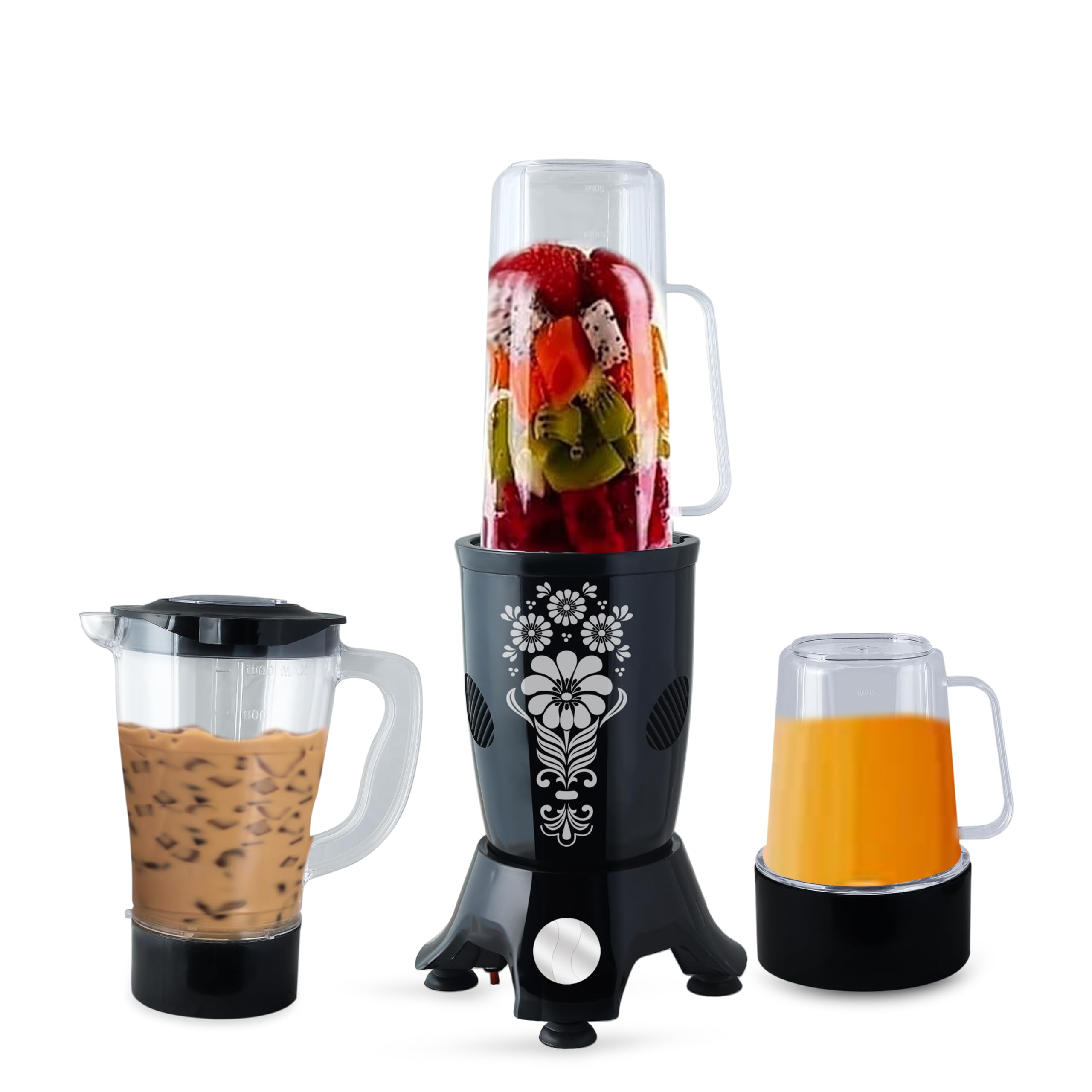 3 Jars with Smart Switch | 500ml & 300ml Bullet Jars | 1L Juicer Jar 450 W Juicer Mixer Grinder (3 Jars | Black)-image-39