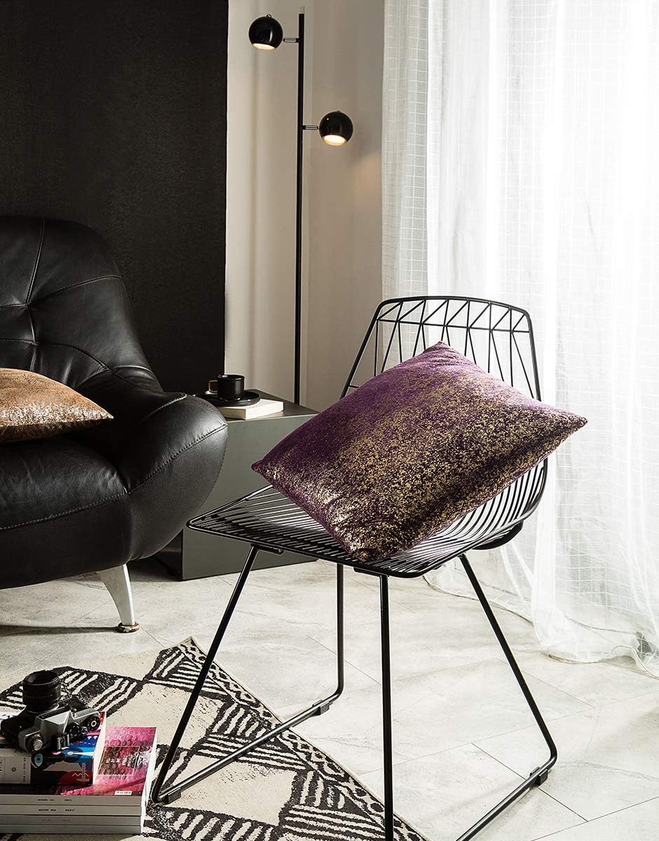 Xinrjojo Set of 2, Throw Pillow Covers, Cushion Cases, Decorative Square, Slipover Pillowslip for Home Sofa Couch Chair Back Seat Bedroom Car, Invisible Zipper, 18 x18In (Bronzing-Lavender Purple) - Image 4