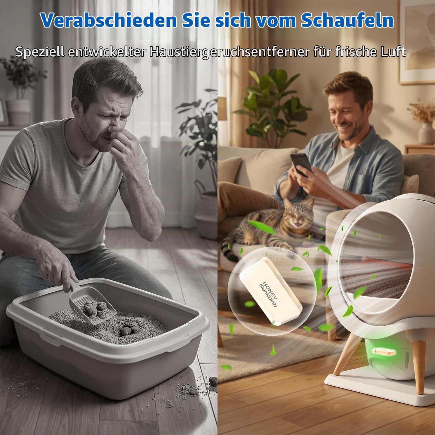 Selbstreinigende Katzentoilette IPX5 Wasserdicht, Elektrisches Katzenklo | 63L Automatische Katzentoilette für Katzen Offenes Design, App-Steuerung/Sensorschutz/Geruchskontrolle, Mehrere Katzen 3-15kg