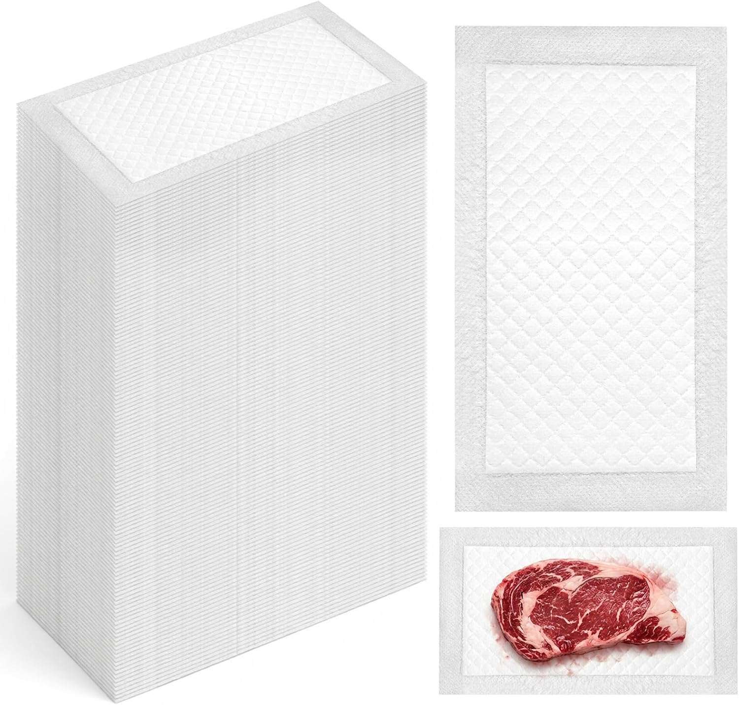 200 Pcs 4x7 Inch Meat Absorbent Pads, White Meat Soaker Pads | Pads for Vacuum Sealer Bags for Kitchen and Shop, 60 Grams