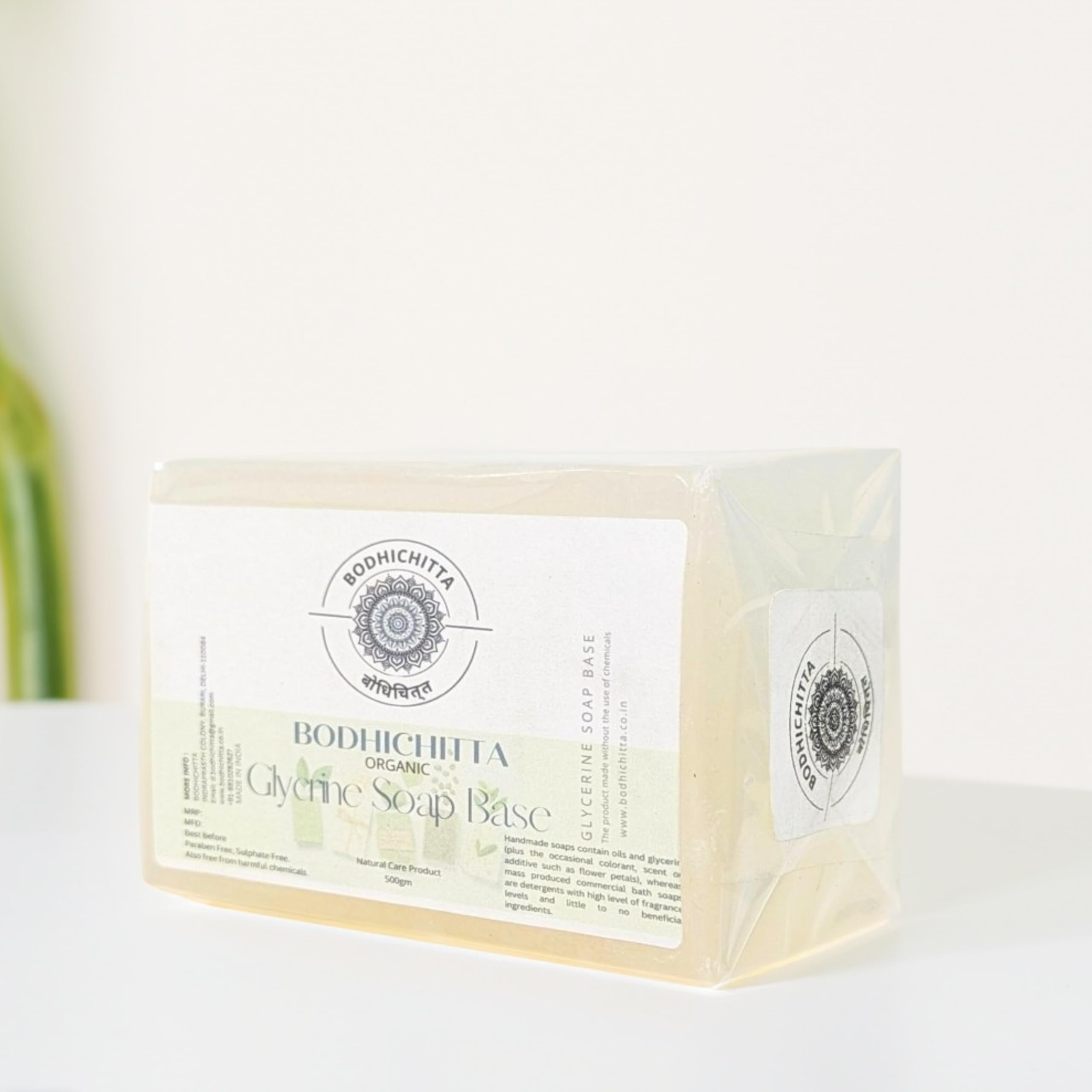Bodhichitta Ultra Clear Transparent Glycerin Soap Base |100% Pure Organic & Natural | Paraben, SLS, Chemical Free | Melt & Pour Soap Base Bar For Soap Making 500gm