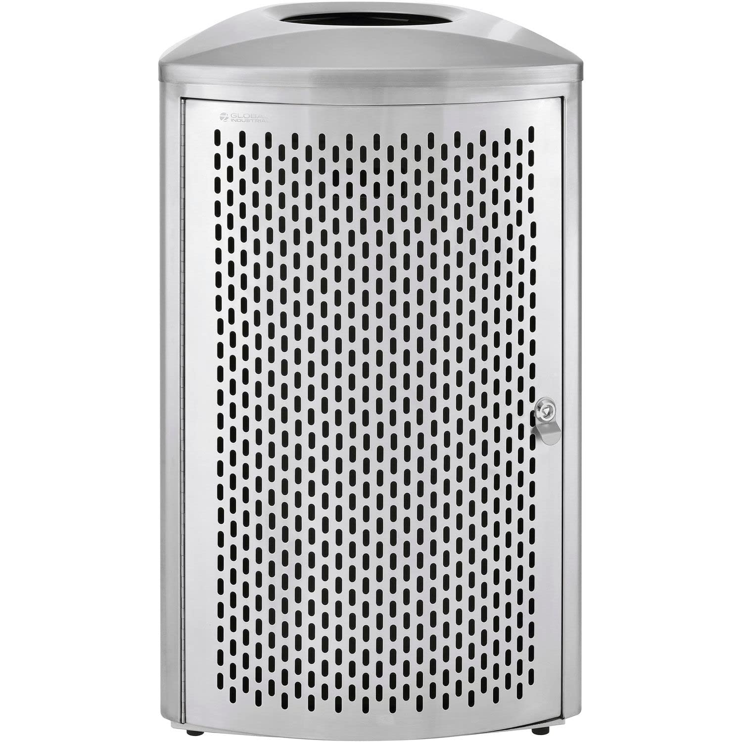 Global Industrial Triangular Indoor Trash Can with Removable Plastic Liner, 18-1/2 Gallon Capacity, 22-13/16"L x 22-1/6"W x 36" H, Brushed Stainless Steel
