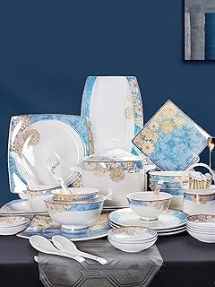 Stylish Dinner Set for Luxury Restaurant and Home 60 Pieces European Luxury Dinnerware Set Bone China Tableware Ceramic Dishes and Chopsticks Service for 10 Microwave Oven Safe Dinn