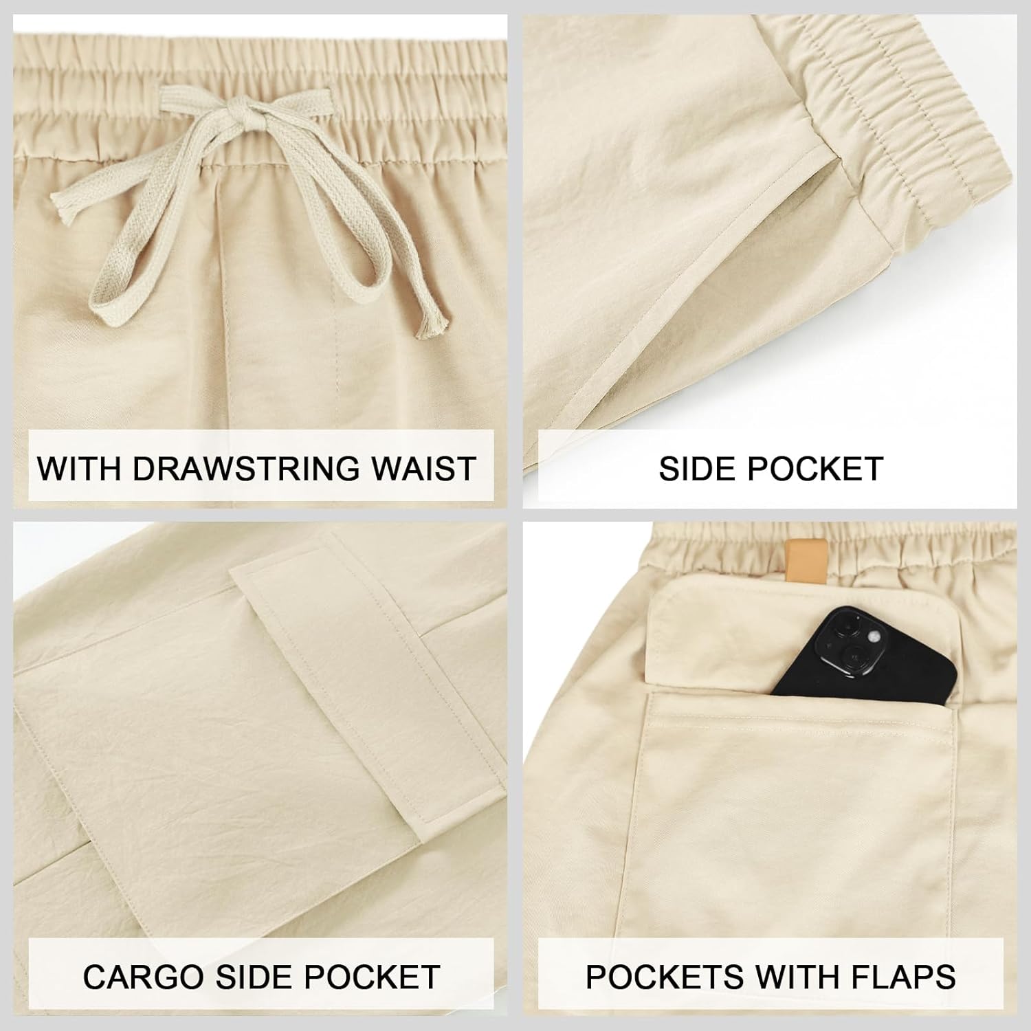 Men's Beach Cargo Shorts Waist with Drawstring Light Weight Multi-Pocket for Summer Outdoor Wear Athletic Short Pant - Image 5