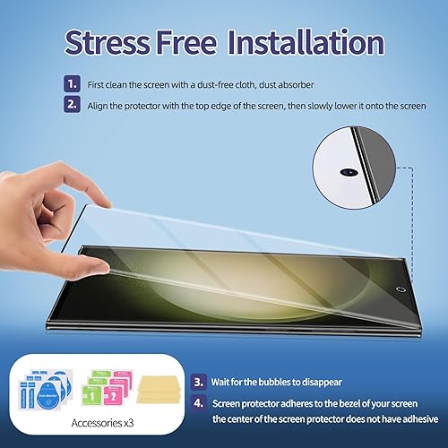 Vista 28 de Paquete de 3 protectores de pantalla de vidrio templado curvado aplicables para Samsung Galaxy S21 Ultra 5G de 6.8 pulgadas, compatible