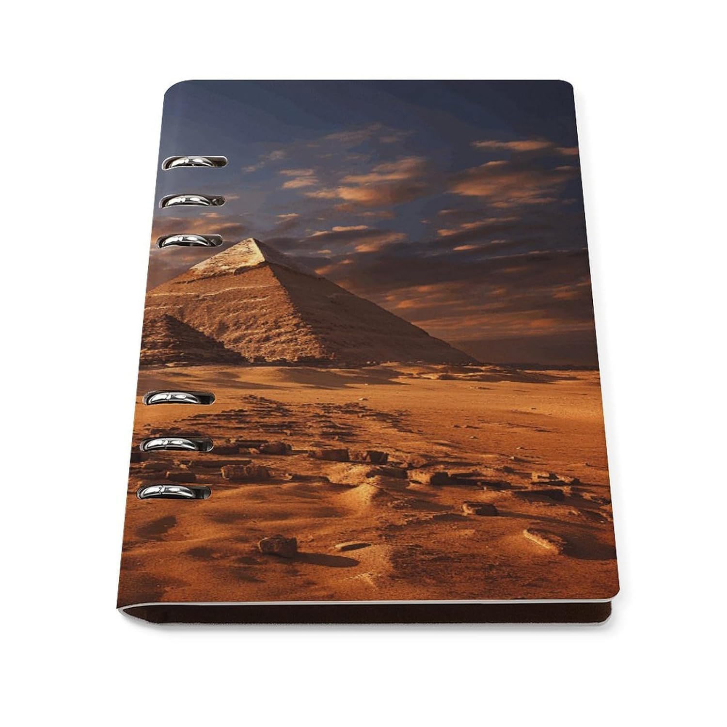 VstaDank Egyptian Pyramids Notebook Refillable A5 Binder Notebooks 6 Ring PU Leather Binder Journal Reusable Travel Diary Vintage Planner for Writers Business Work Daily 6.9”x 9”