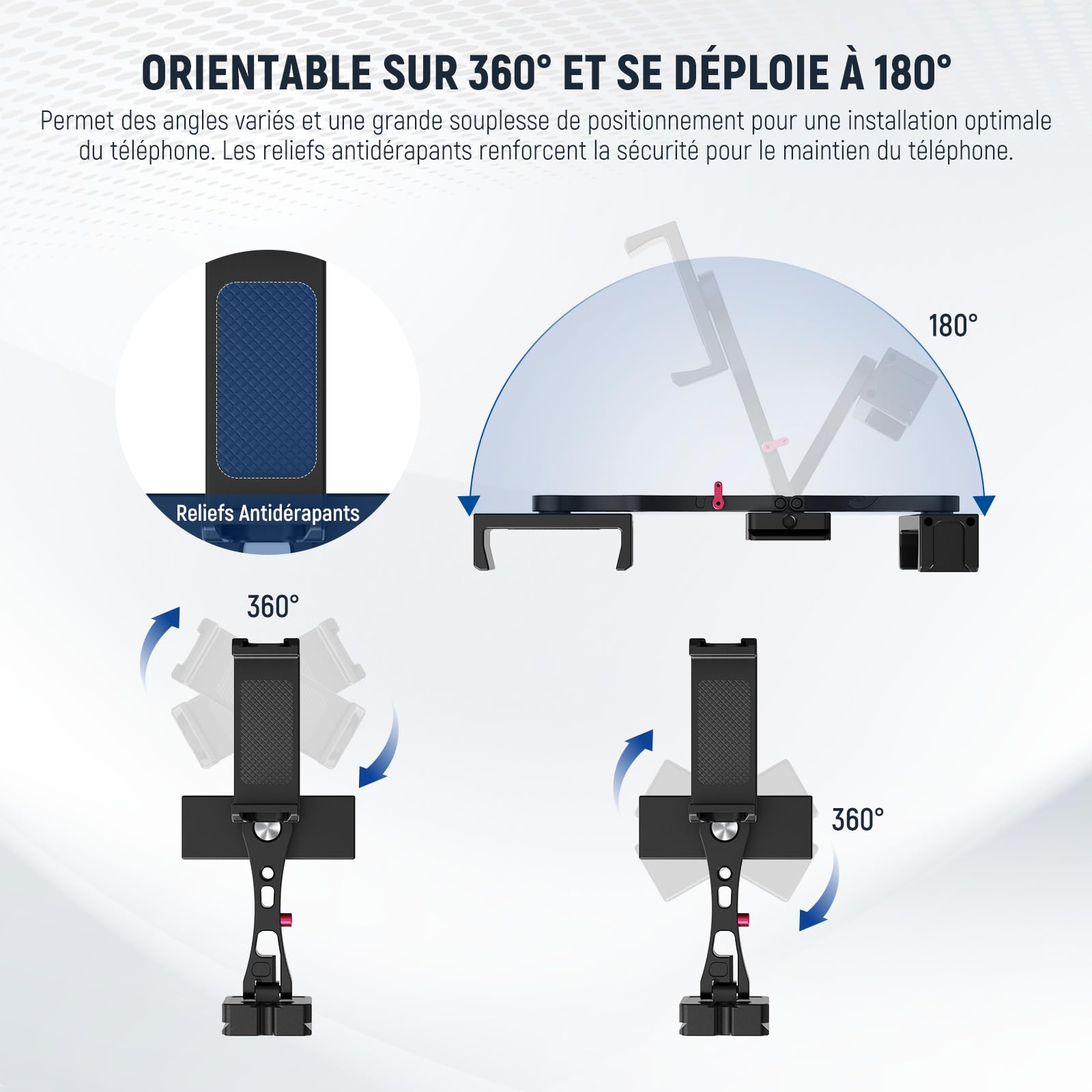 NEEWER Adaptateur Support de Trépied Téléphone en Métal avec Base Arca QR,Support de Pince à Double Clip pour Téléphone Portable Rotatif à 360°avec 4 Sabots Froids Compatible avec iPhone Samsung,SP-08