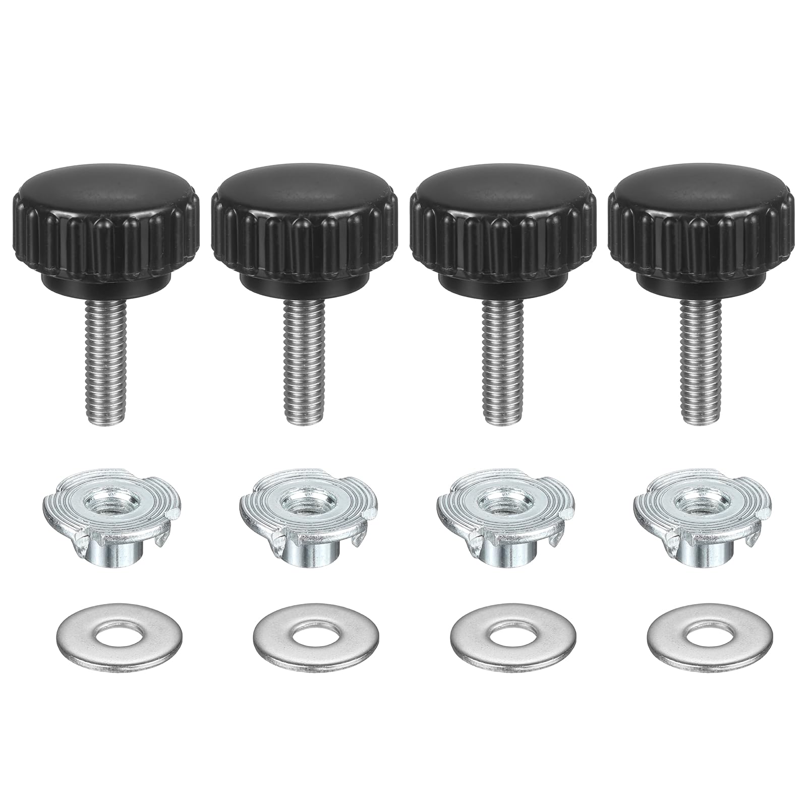 sourcing map 4 Pcs M5 x 16mm Knurled Clamping Knobs 22mm Head with Washers & T-Nuts