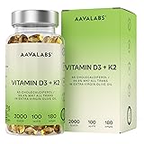 Vitamin D3 K2 hochdosiert mit nativem Olivenöl - Vitamin D hochdosiert 2000 IE + Vitamin K2 MK7 100μg - Sonnenvitamine Vitamin D K2 GMO-, gluten- und laktosefrei 180 Vitamin D3 K2 Kapseln hochdosiert