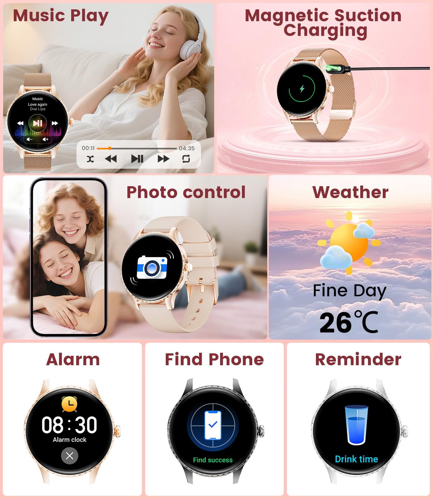 Montre Connectée Ultra-Fine 7,99 mm pour Femme, 1.32" AMOLED Smartwatch avec Appel Bluetooth pour Android iOS, IP68 Étanche, 270+ Cadrans, Fréquence Cardiaque/Sommeil, Or Rose