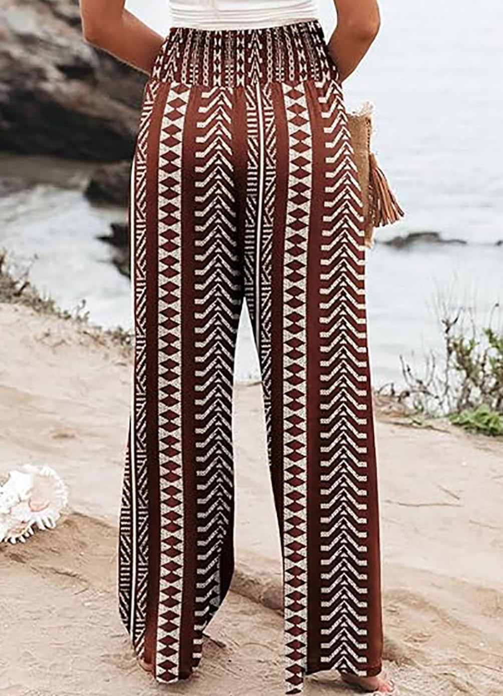 Casual Loose Fit Palazzo Long Pants for Women Elastic High Waist Lounge Pajama Wide Leg Trousers with Pocket - Image 3