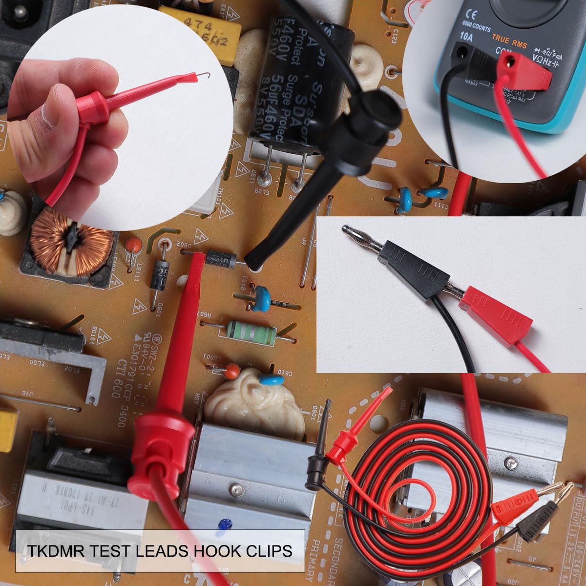 TKDMR 19-teiliges elektrisches Multimeter-Messleitungs-Set mit Krokodilklemmen, Testhaken, Testsonden, Leitung, professionell, 5 Farben, Überbrückungskabel-Set, 1000 V, 10 A, CAT.II