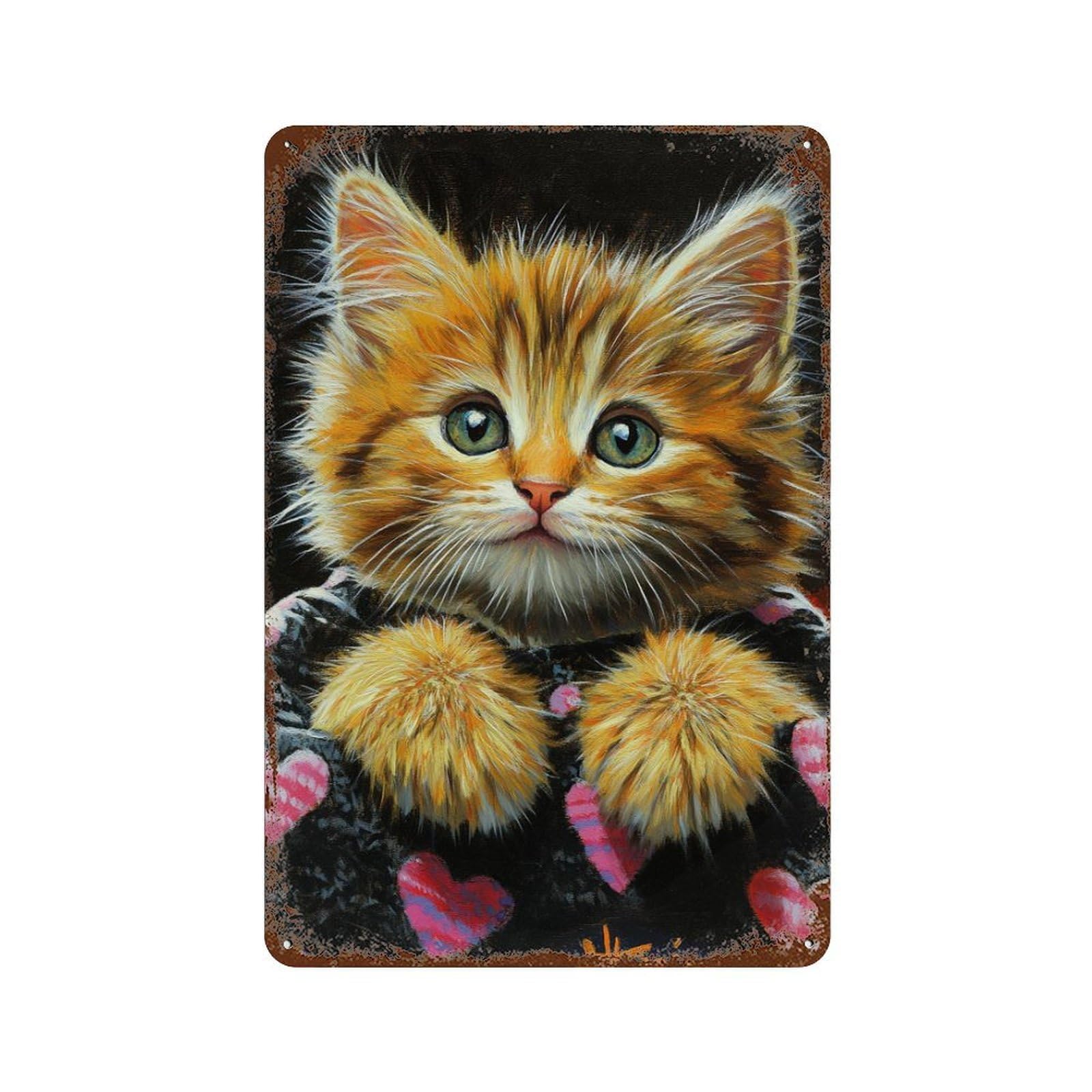 Decorative Tin Sign with Fluffy Kitten Blanket Design 11.8"x7.9", for Basement, Hobby Room And Garage Decor, Farmhouse Wall Decor