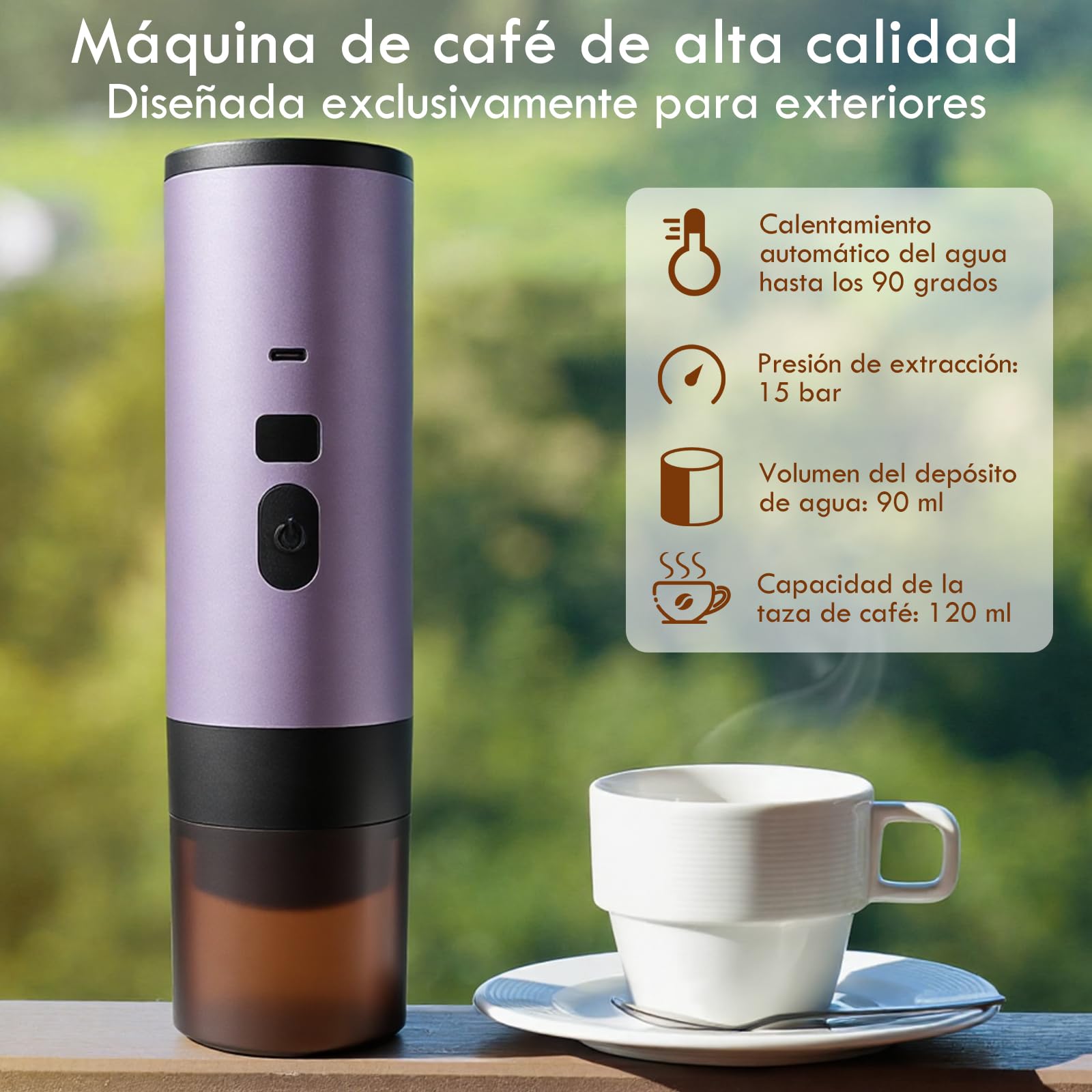 Euakee Cafetera Espresso Portátil,Eléctrica Cafetera Capsulas, 15Bar, 90ML, Compatible con NS/DG/Café Molido, Puede preparar 50 tazas de café para Camping para RV Senderismo Oficina