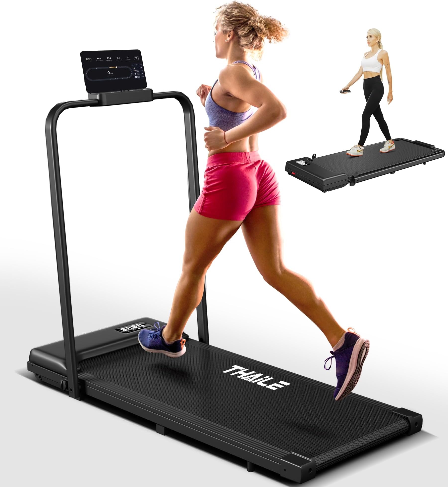 THAILE Walking Pad Treadmill with Handle Bar, 3 in 1 Folding Walking Pad, PortableTreadmill for Home Office with 330lbs Capacity, Bluetooth, App and Remote Control, 4/6mph