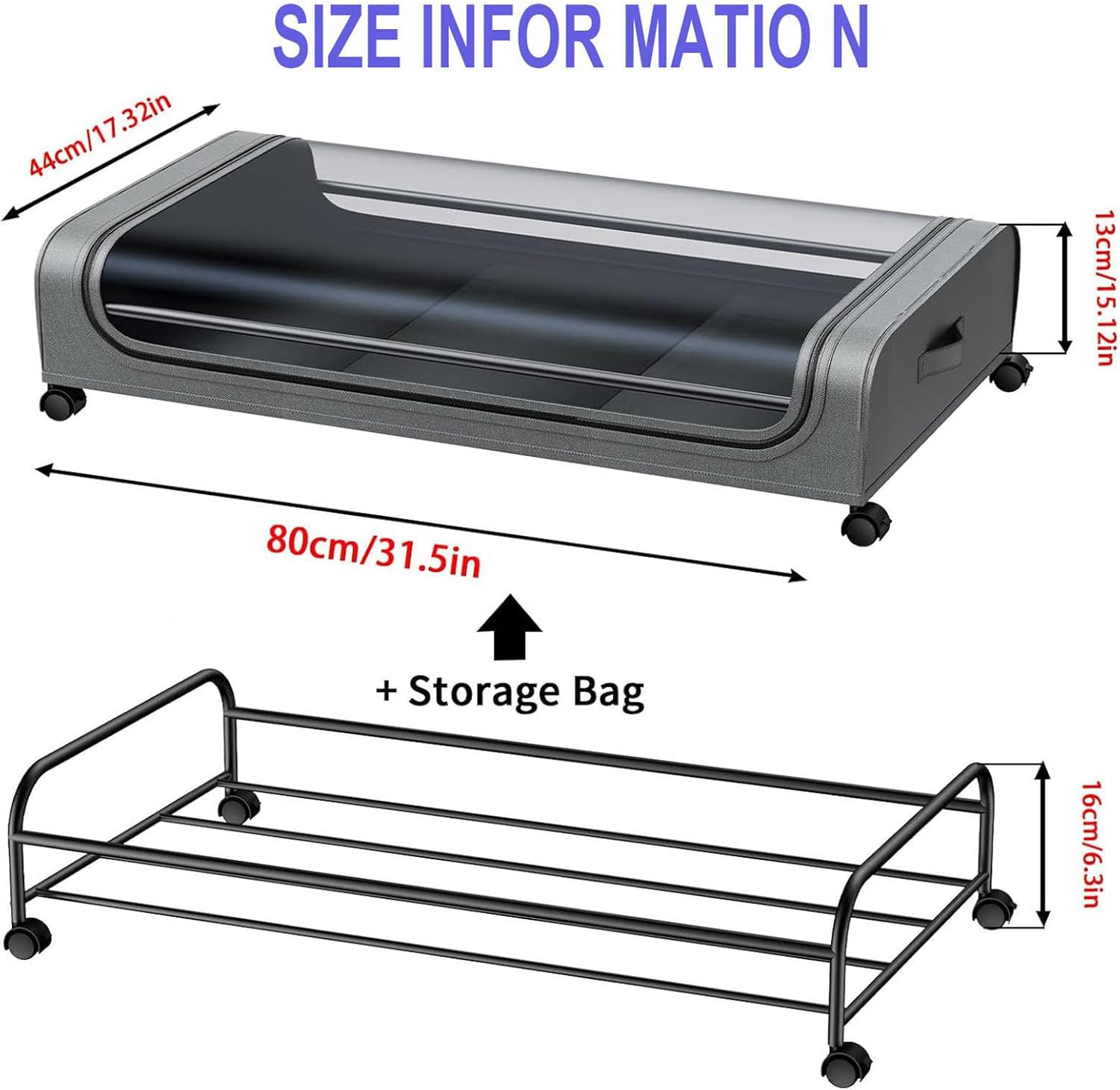 Large Under Bed Storage with Wheels, Oxford Fabric Under Bed Storage Containers with Clear Window,Under Bed Shoe Storage Organizer Drawer for Clothes Blankets 2 Pack,B