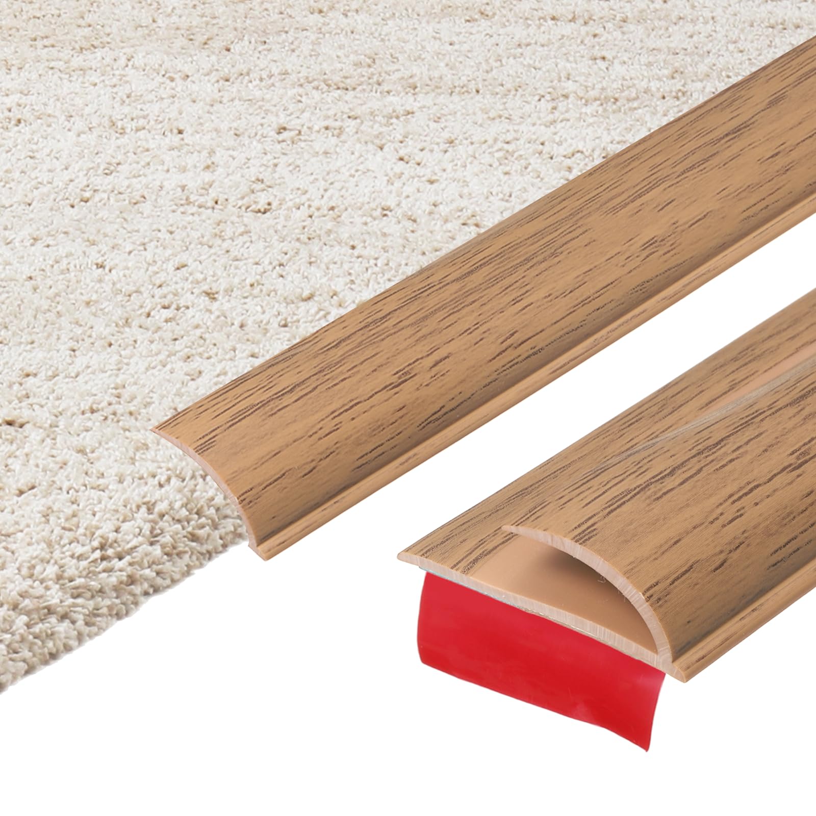 sourcing map 3 m x 35mm x 10mm Carpet to Tile Transition Strip, Self-Adhesive Carpet Edge Strip, PVC Gap Cover, Laminate Edge Trim for Uneven Surfaces, Yellow Wood Grain