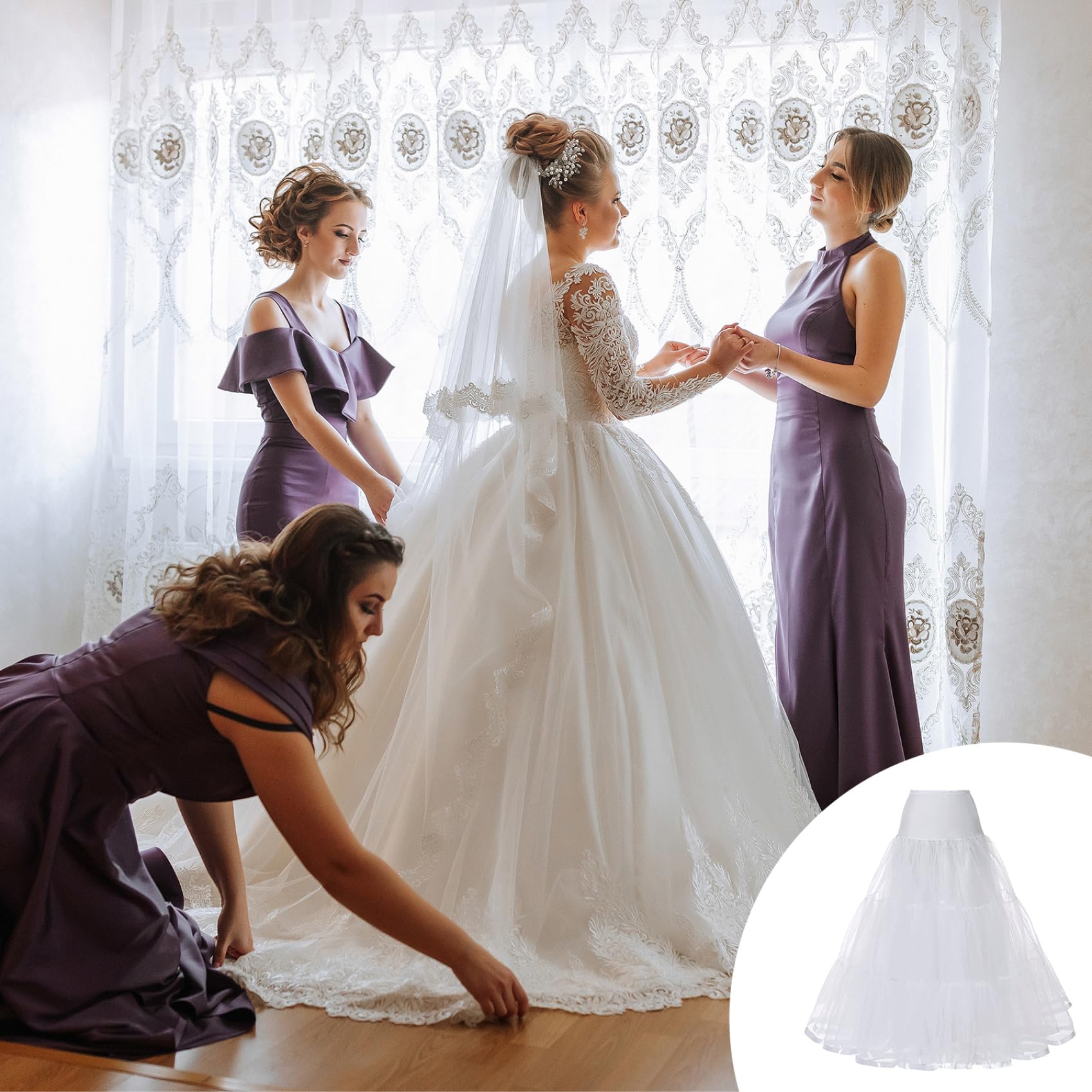 Jupon blanc en tulle longueur cheville jupon en crinoline respirant pour robe de soirée ou de mariage taille L