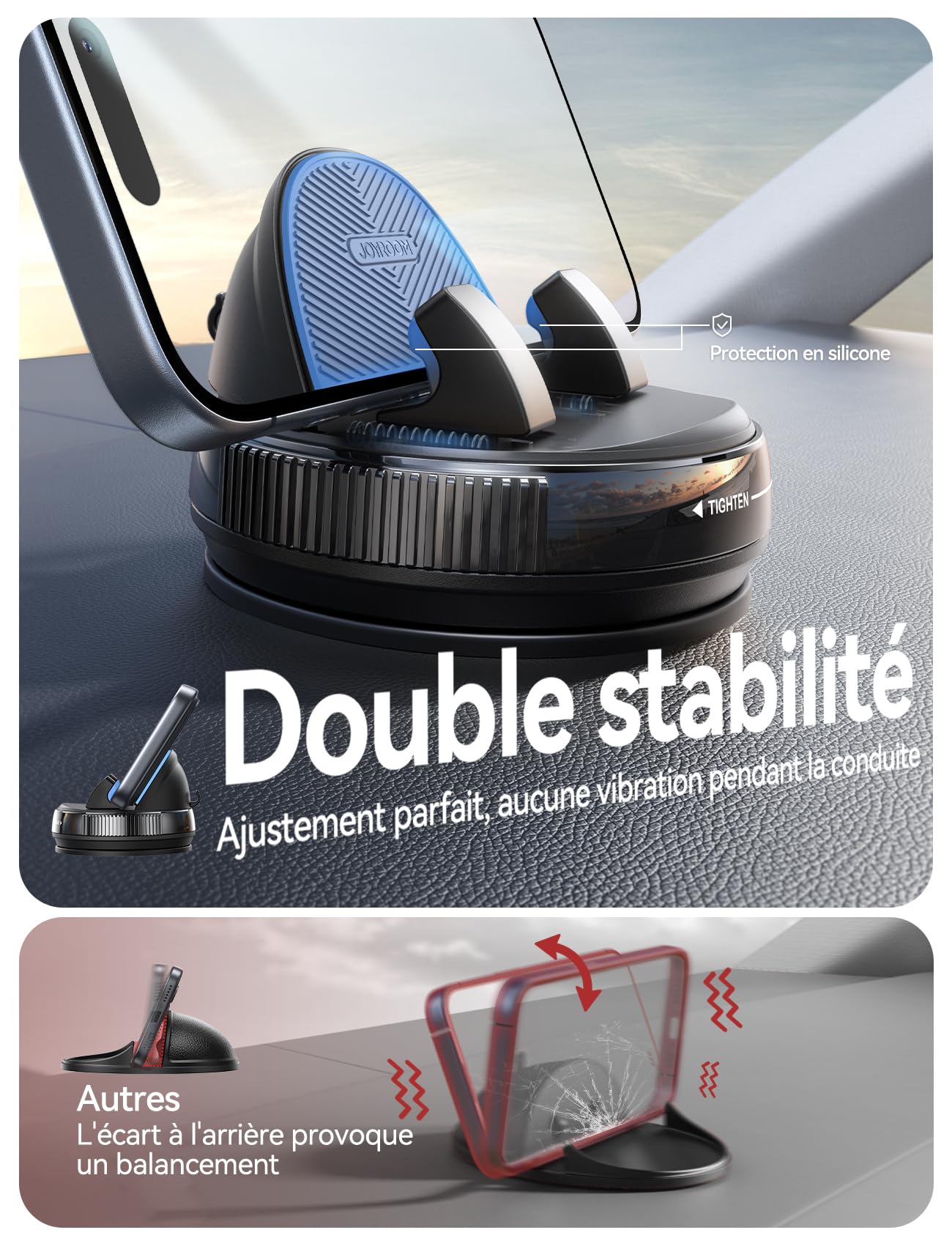 JOYROOM Support Téléphone Voiture Tableau de Bord [Gel & Ventouse] Porte Telephone Voiture Compatible avec Coques jusqu'à 19 mm, Car Phone Holder pour iPhone/Samsung/Google/Android Smartphones