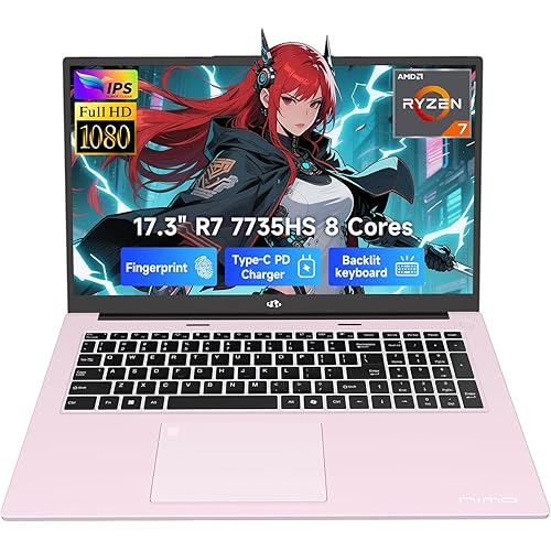NIMO 17.3" Gaming-Laptop, AMD Ryzen 7 7735HS (8C/16T, Beats i7-12650H) 32GB DDR5 RAM 2TB SSD Computer with Radeon 680M, 100W Type-C Charger, Wi-Fi 6E, 58Wh Battery, Fingerprint, Backlit Keyboard