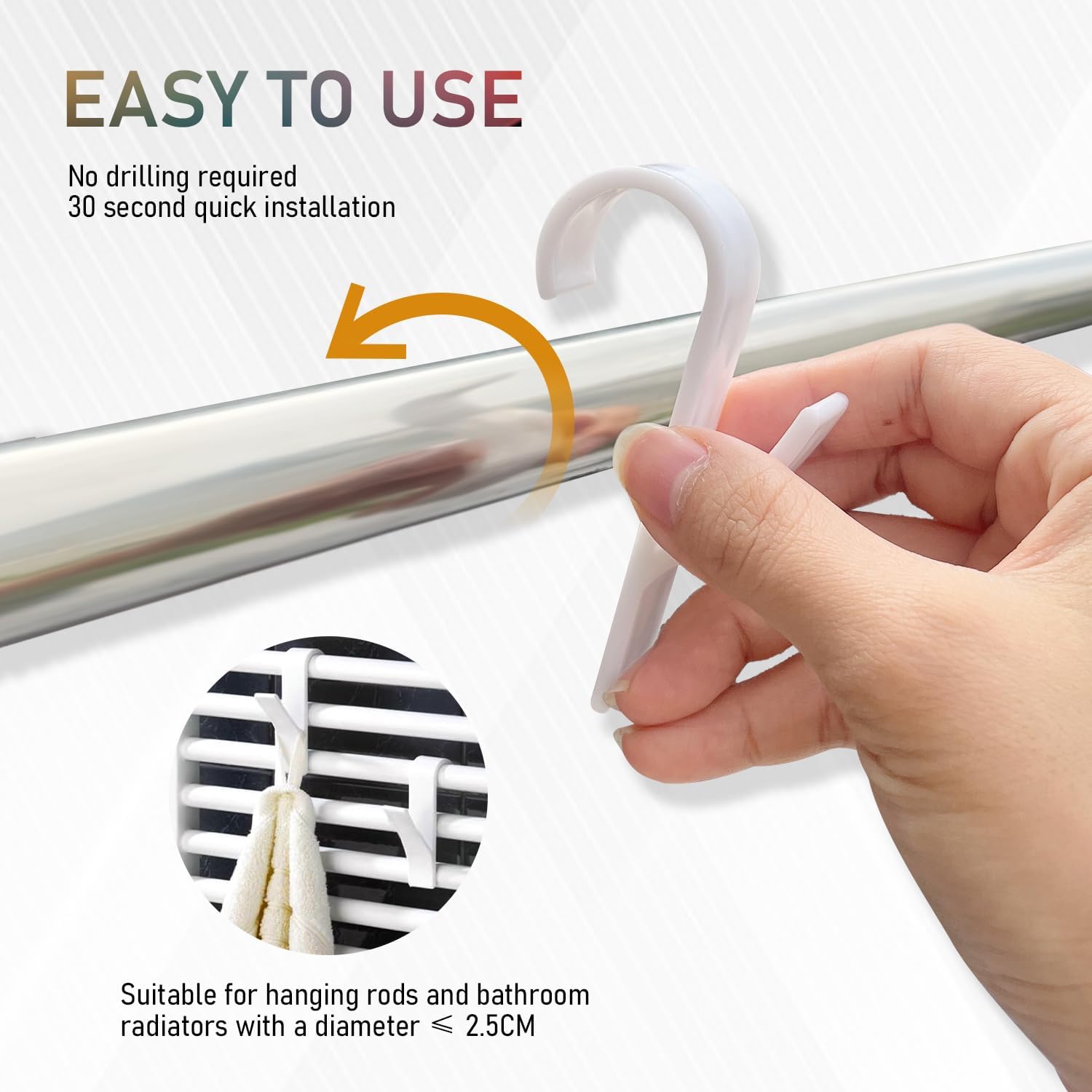UBRAVE 8 Pieces Radiator Hooks | Bathroom Robe Hooks | Removable without Holes | Space-Saving | for Kitchen | Bathroom | Wardrobe | Towel Cloth Hanger | Hooks for Bathroom Radiator | White