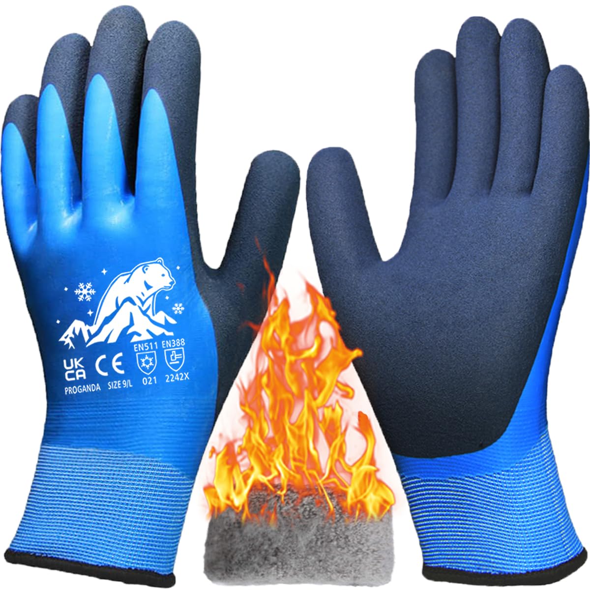 PROGANDA Waterproof Winter Work Gloves for Men and Women, Polar Fleece Liner Thermal Insulated Warm for Gardening Cold Weather Freezer Worker Outdoor Multipurpose (Blue -Waterproof Thermal, Large)
