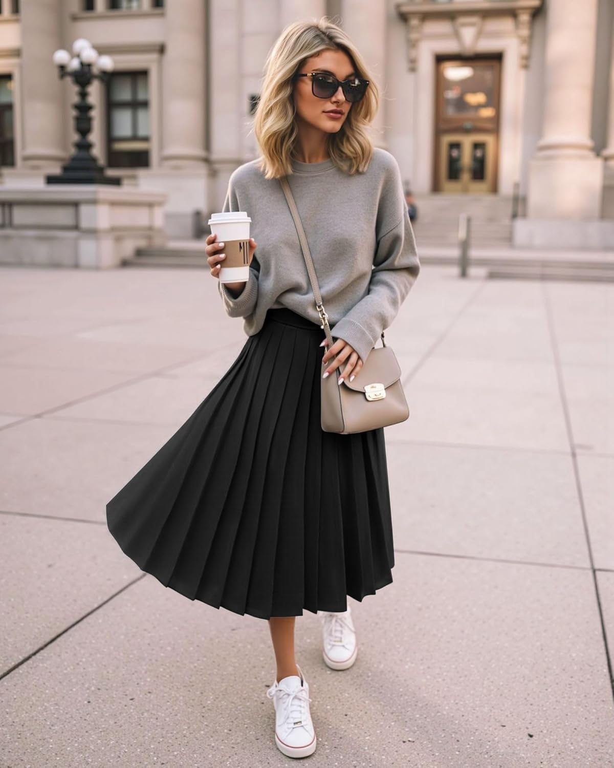Pleated Skirts for Women with Pockets Elastic High Waisted Flowy Midi Skirt A Line Fall Long Skirts Work Office - Image 5