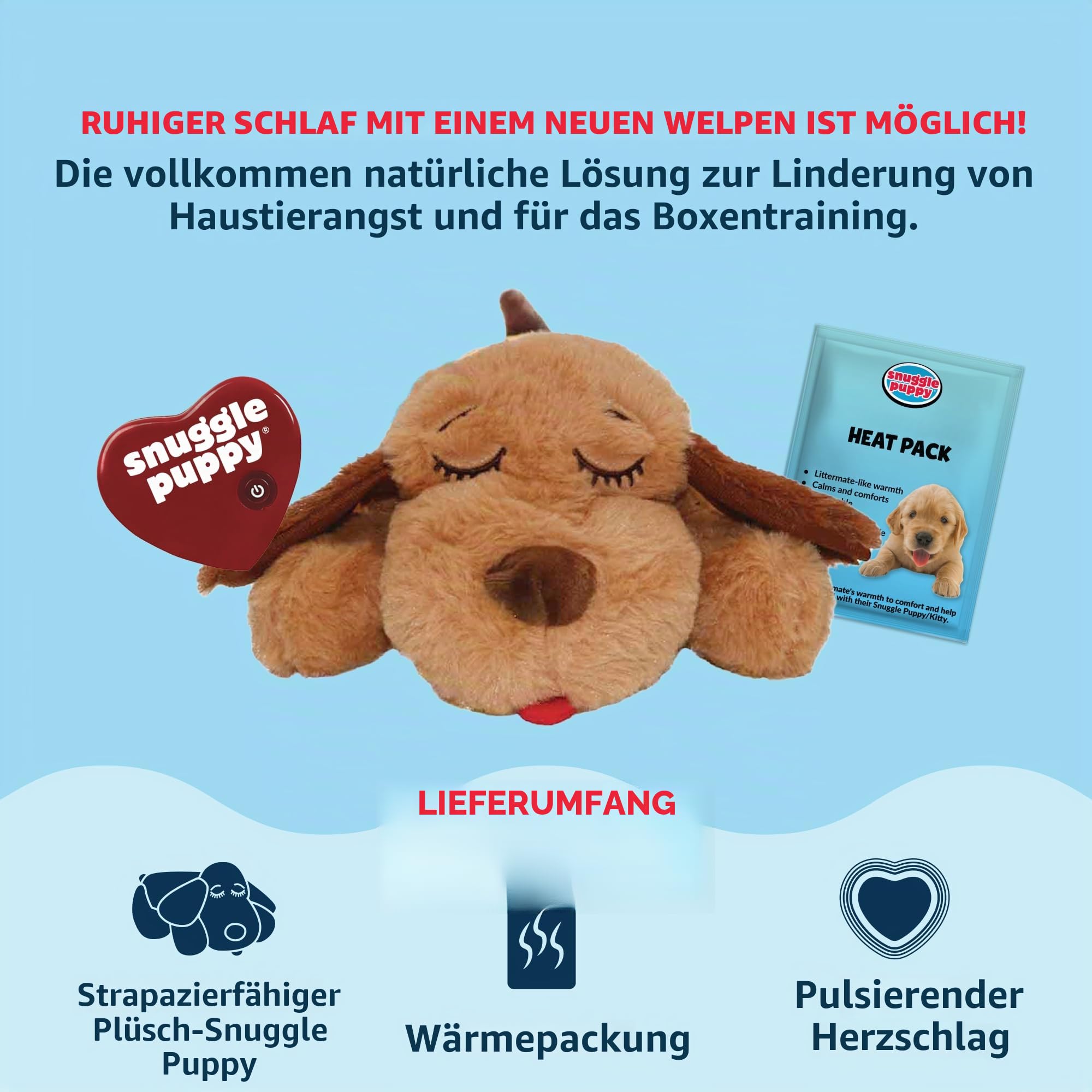 Snuggle Puppy Original Kuscheltier mit Herzschlag für Hunde – Beruhigendes Hundespielzeug gegen Angst & Stress, Trainings- und Komfortspielzeug, Farbe Biscuit