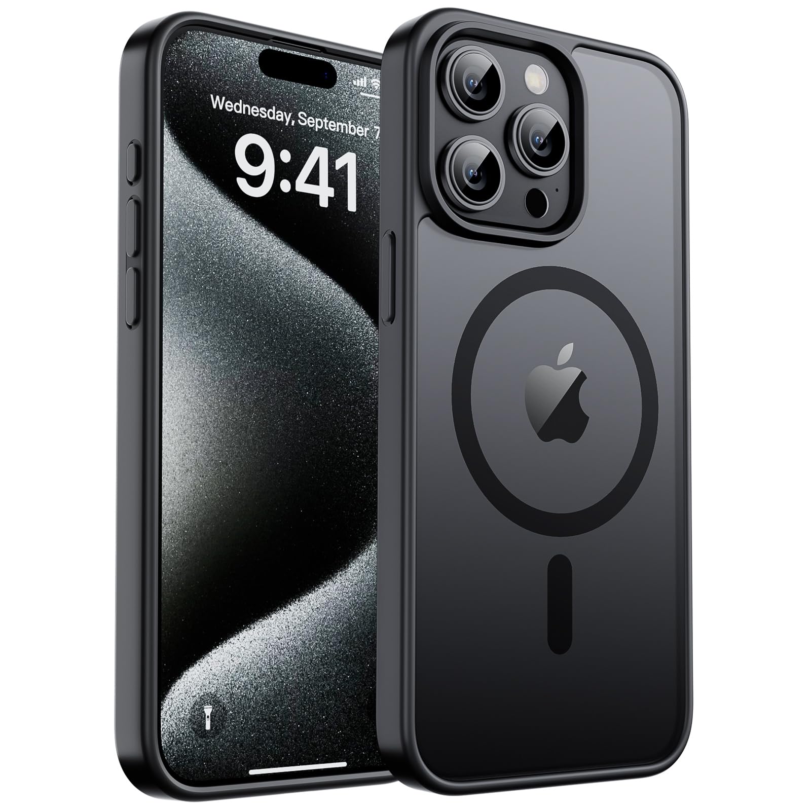 zapica Magnetic for iPhone 15 Pro Max Case, [Compatible with MagSafe] [10 FT Military Grade Drop Protection] Slim Translucent Matte Shockproof Anti-Scratch Phone Case for Women and Men, Black