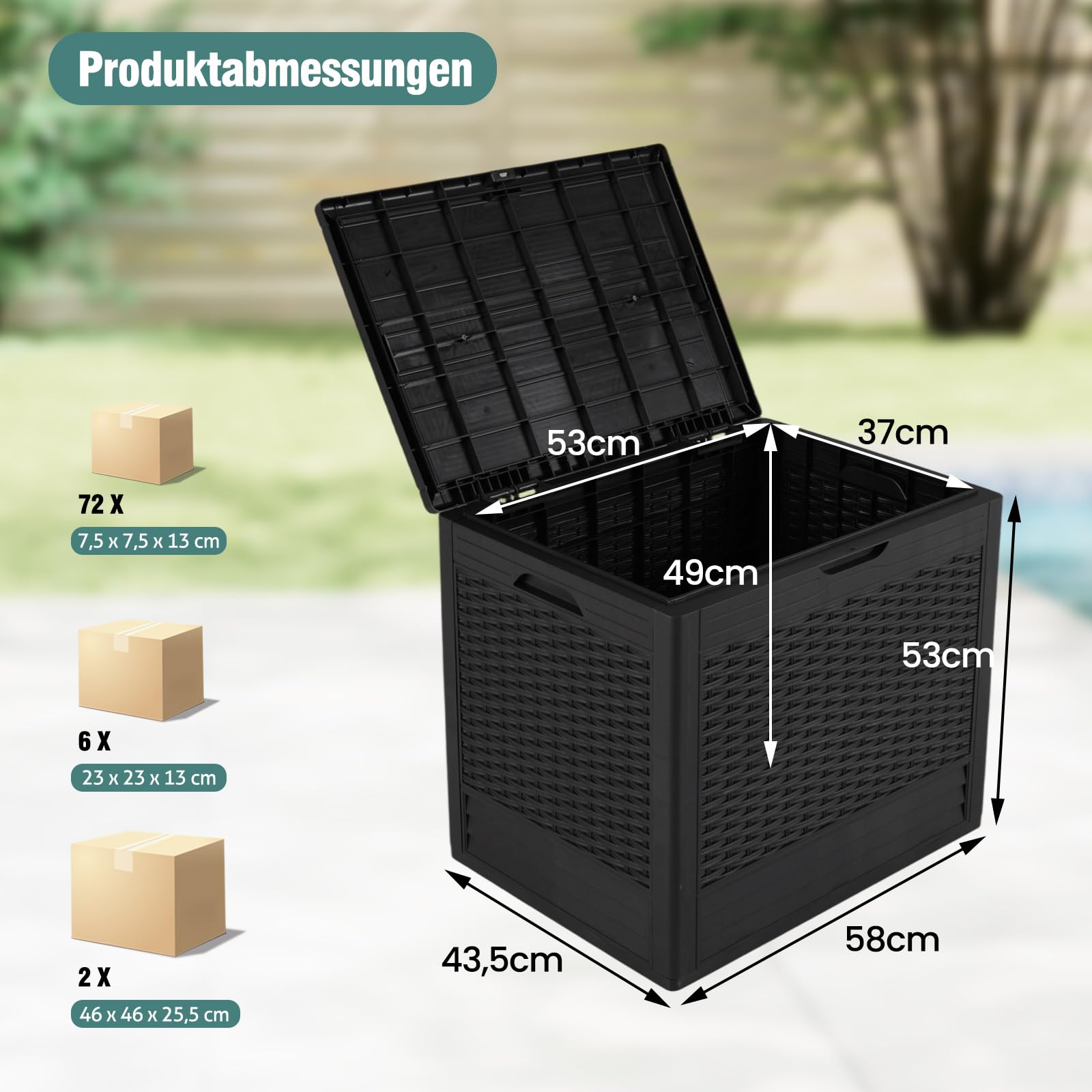 COSTWAY Gartenbox 96 L, Auflagenbox mit abschließbarem Deckel & Rattanoptik, wetterfeste Aufbewahrungsbox Kissenbox für Poolzubehör, Gartengeräte, Paketzustellung, Terrassenkissen (Schwarz)
