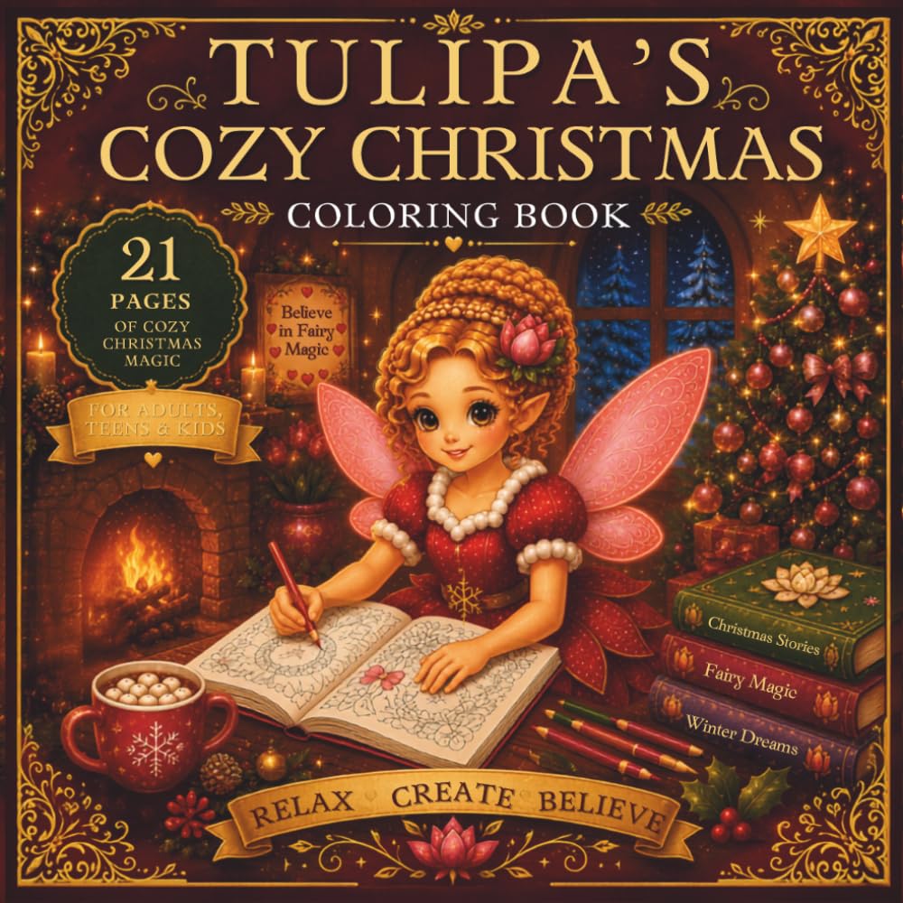 Tulipa's Cozy Christmas Coloring Book; 21 Pages of Fairy Magic , Festive Fun and Holiday Cheer for All Ages (The Tulipa Fairy Princess Adventure Series)