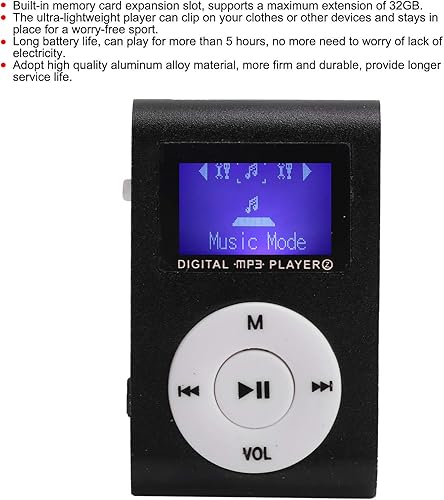 Miniatura 4 de CHICIRIS Mini reproductor de MP3, reproductor de música portátil con, expansión de 32 GB, ligero, pantalla LCD, 5 horas de reproducción, mini