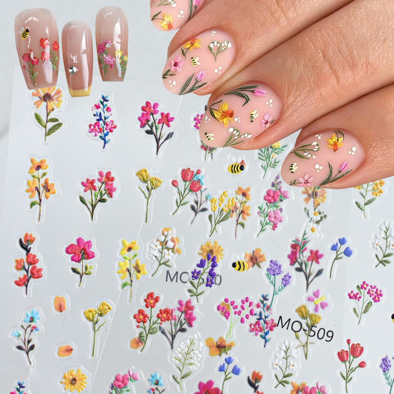 Flower Nail Stickers Small Floral Leaf Plant Nail Decals for Nail Art Design 3D Exquisite Wildflowers Nail Sticker Colorful Flower Adhesive Transfer