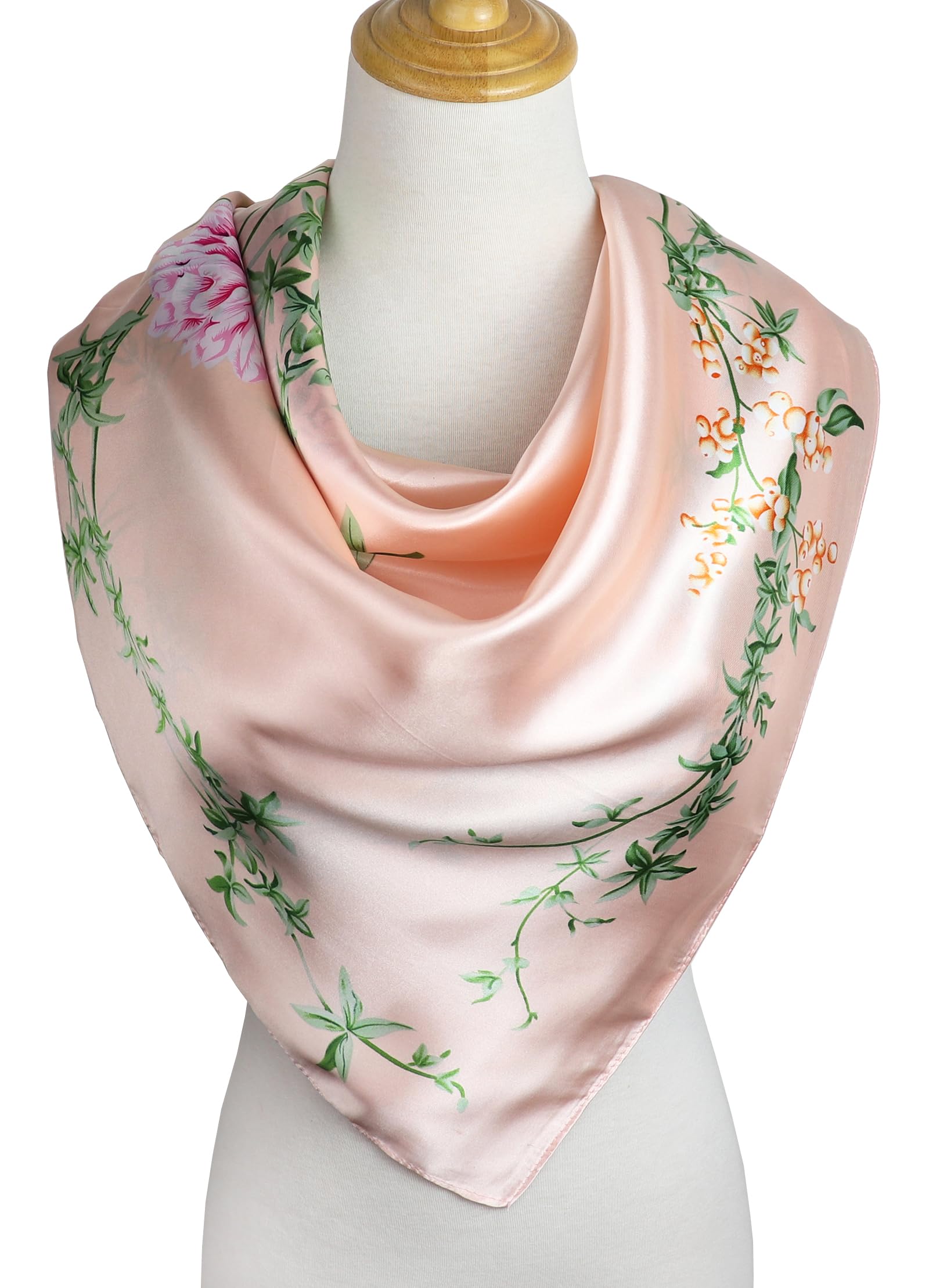 vabovin 35'' Floral Silk Head Scarf, Satin Headband Large Square Headwrap For Black Women for Sleeping hair Wrap (Peony Pink) - Image 3