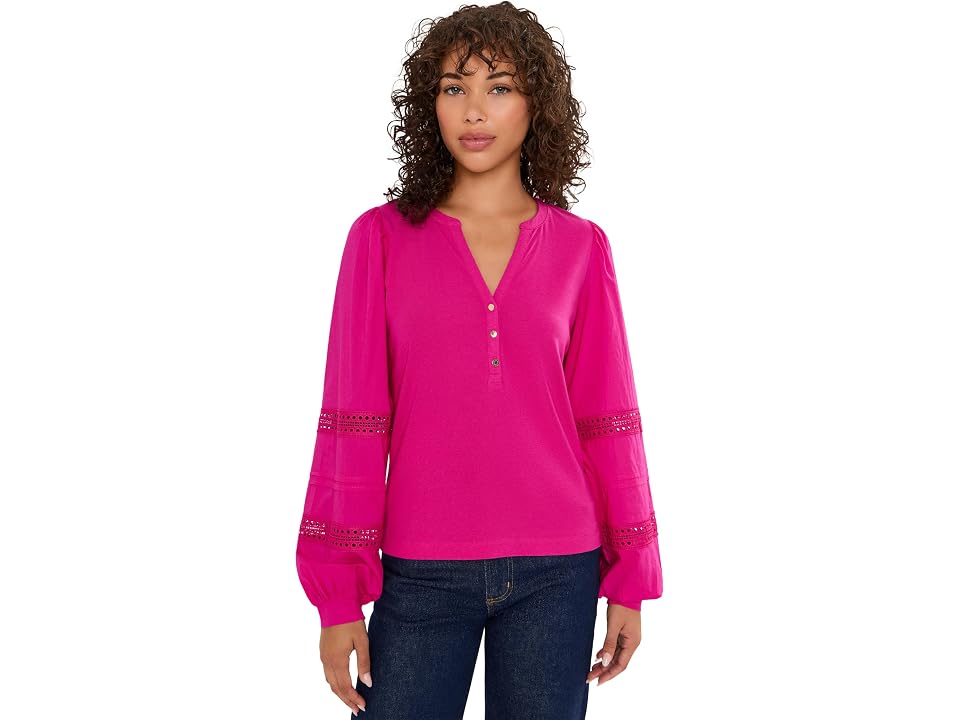 Lilly Pulitzer Ronson Long Sleeve Knit Top Women's Clothing Berry Bouquet: Sm, Cotton/modal/spandex In Pink