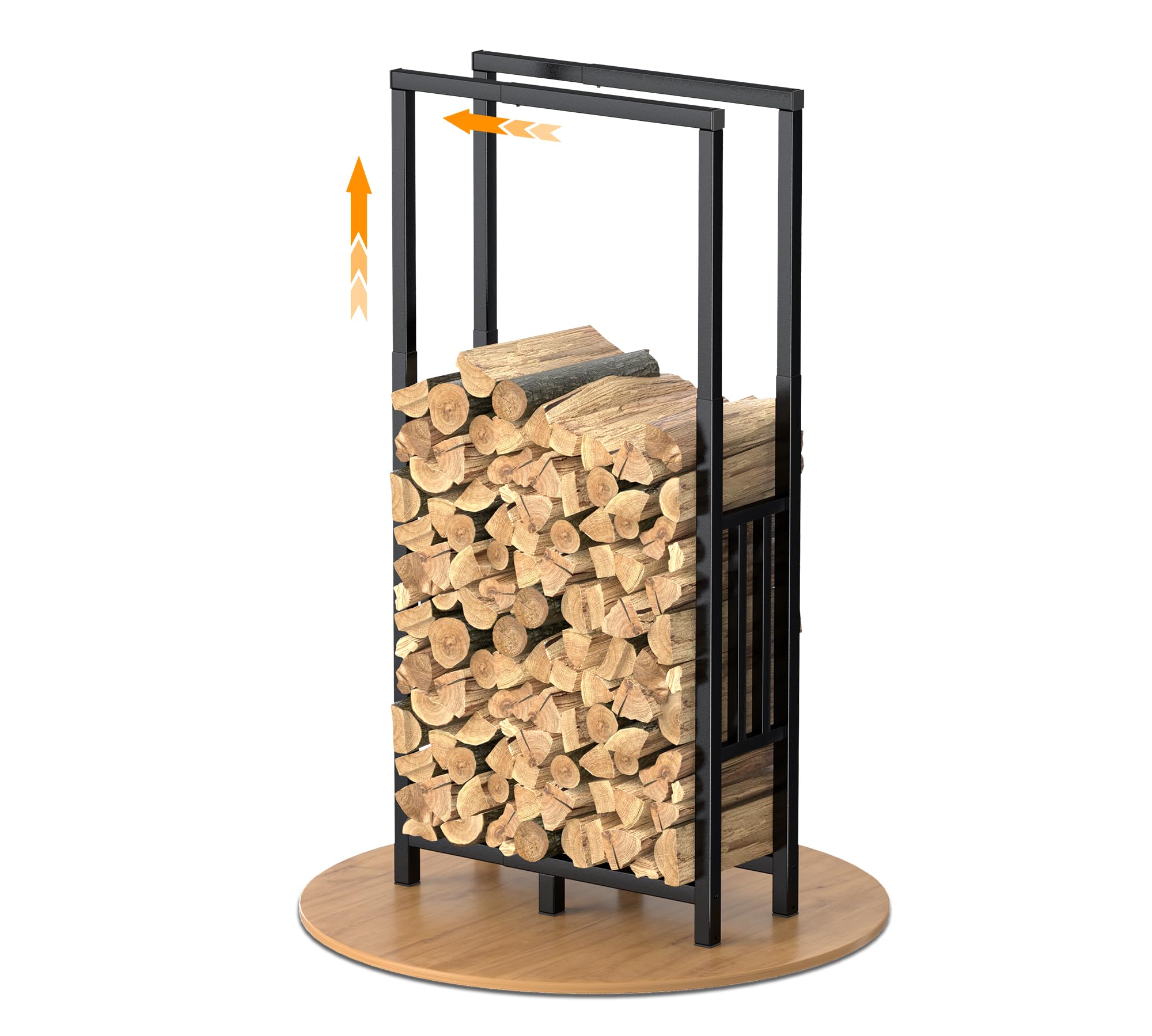 HFHOME Log Store - Estante de madera para interiores con altura y longitud ajustables, apto para uso en exteriores, estante de leña de metal con alfombrilla antideslizante para chimenea y troncos en
