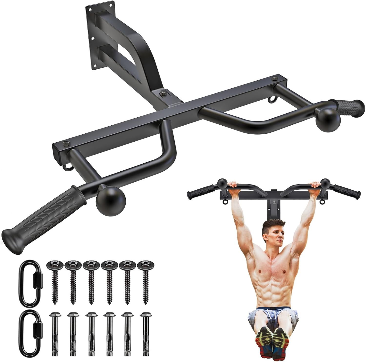 Kipika 48" Ceiling Mounted Pull Up Bar, Heavy Duty Multi-Grip Chin Up Bar,Mounted Pullup Bar, Adjustable Height, Pull Up Bands for Chin Ups & Body Stretching, Ideal for Home Gym and Strength Training