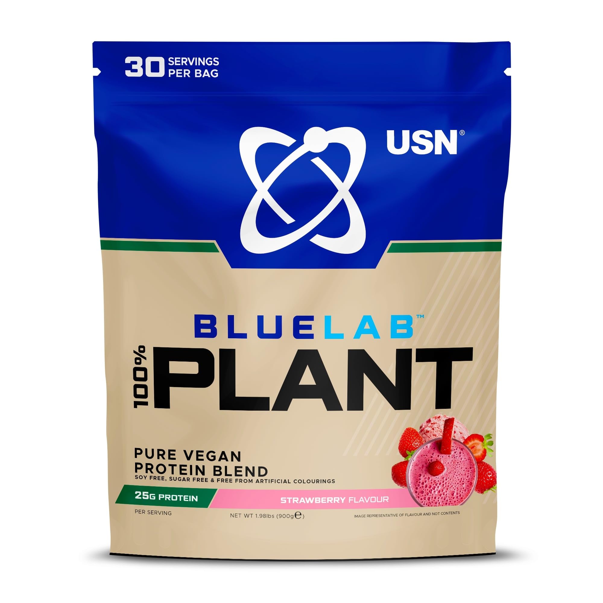 100% Plant Protein Strawberry, Vegan Protein Powder (900g) A Sugar Free, Plant Based Protein Blend With No Soy and No Artificial Flavours