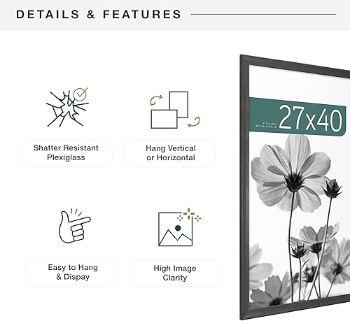 Vista 346 de MCS Studio Gallery Marco para póster de 16 x 24 pulgadas, imitación de veta de madera de color negro, colgar en horizontal o vertical, grande