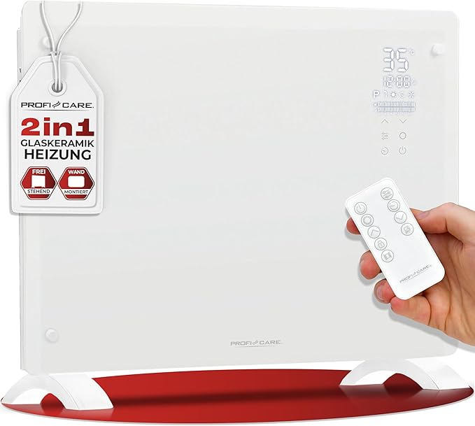 ProfiCare® Elektroheizung mit Glasfront & X-Shape Heizelement | mobiler Heizkörper auch für Wandmontage geeignet | Konvektor Heizung mit 2 Heizstufen | lautloses Heizen – 0dB | PC-GKH 3118 weiß ProfiCare® Elektroheizung mit Glasfront & X-Shape Heizelement | mobiler Heizkörper auch für Wandmontage geeignet | Konvektor Heizung mit 2 Heizstufen | lautloses Heizen – 0dB | PC-GKH 3118 weiß