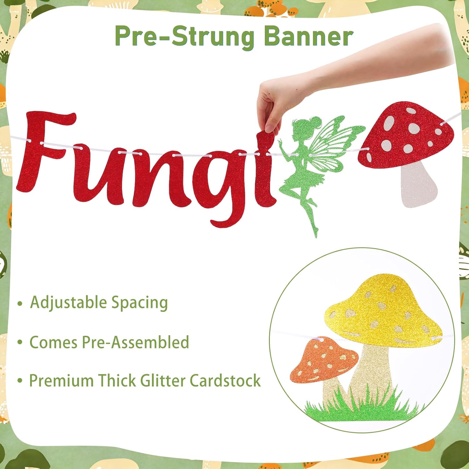 Pre-Strung Glitter A Little Fungi Is On The Way Banner Mushroom Baby Shower Decorations Fairy Forest Garland Banner Woodland Wildflower Welcome Baby Gender Reveal Party Supplies