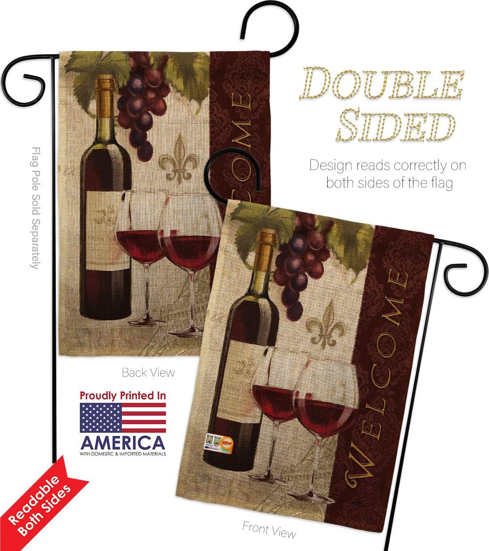 Welcome Wines Burlap Garden Flag Beverages Wine Drink Fruits Cheese Sangria White Red Rose Dessert Sparkling Small Decorative Gift Yard House Banner Double-Sided Made In USA 13 X 18.5
