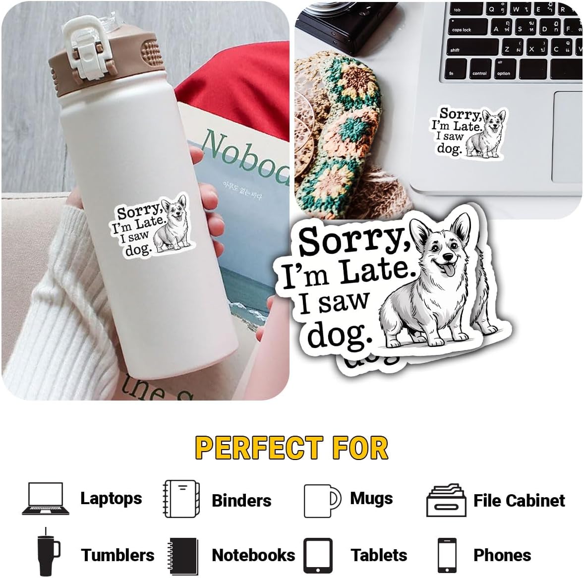 3Pcs Sorry I'm Late I Saw a Dog Sticker Funny Dogs Lover Gift for Pet Parents Sorry I'm Late I Saw a Dog Stickers Positive Dogs Car Decal for Laptop Water Bottle Toolbox Case 3" - Image 3
