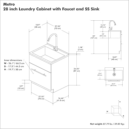 Miniatura 3 de SIMPLIHOME Metro Modern - Armario de lavandería de 28 pulgadas con grifo y fregadero de acero inoxidable en color blanco, para lavadero y cuarto de