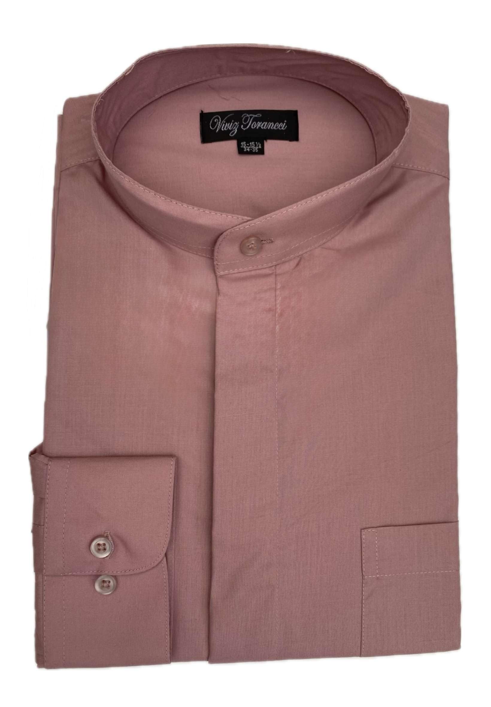 Men's Regular Fit Long Sleeve Banded Collar Solid Dress Shirt AC201