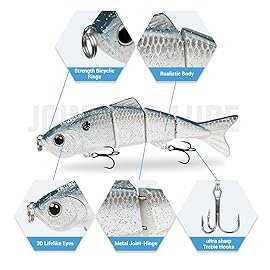 TRUSCEND Easy Catch Swimmax, Magic Noisy Turbulent Wiggling and Vibrating Actions for More Bites, Segmented Swimbait Jointed by Metal Hinge, Lifelike Fishing Lures for Relax Family Fishing