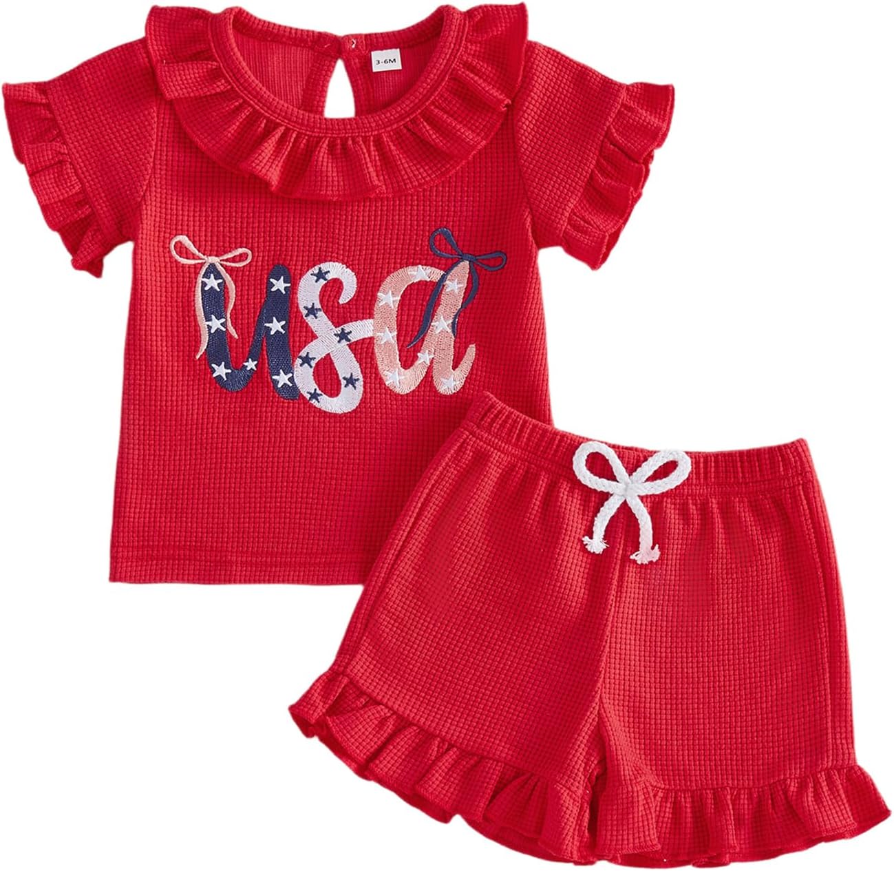 Userdefined 4th of July Baby Girl Outfit Toddler American Flag Flutter Sleeve Shirt Shorts Set Fourth of July Summer Clothes