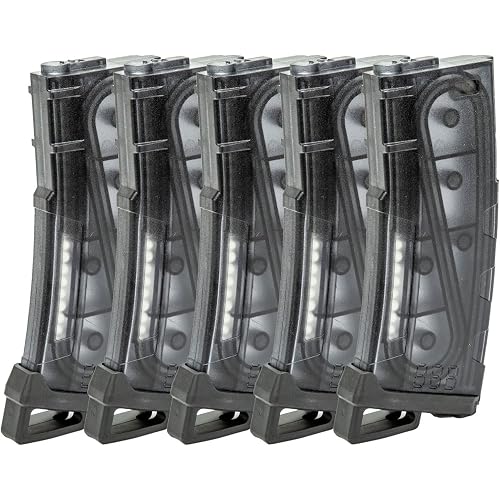 Lancer Tactical Airsoft M4 M16 Series Polymer 130 Round Transparent Window High Speed Mid-Cap Airsoft Magazine- Pack of 5