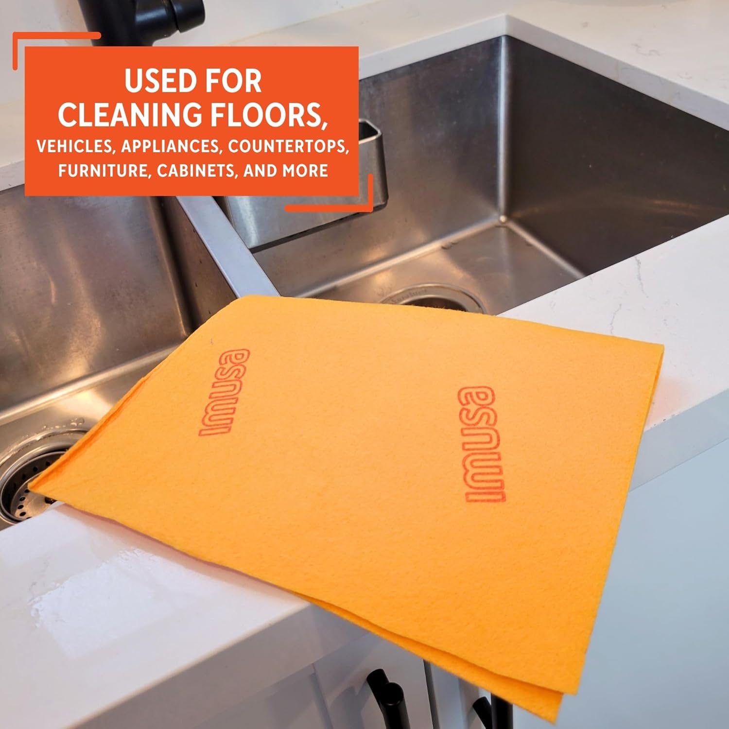 Imusa USA 24 Pack Reusable Cuban Style Mop Cloth Super Absorbent Multi-Purpose Cleaning Shammy (Chamois) Towel Cloth, Orange